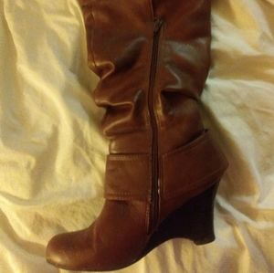 Women's brown leather over knee boots